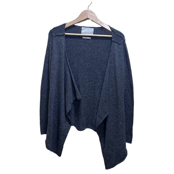 RENE VAN DER WIJCK Lambswool Blend Open Cardigan Sweater M Star Elbow Knit Gray - Picture 3 of 9